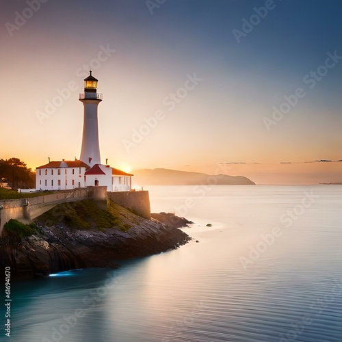 lighthouse at sunset. generative ai