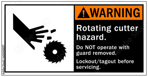 Rotating blade hazard sign and labels do not operate with guard removed