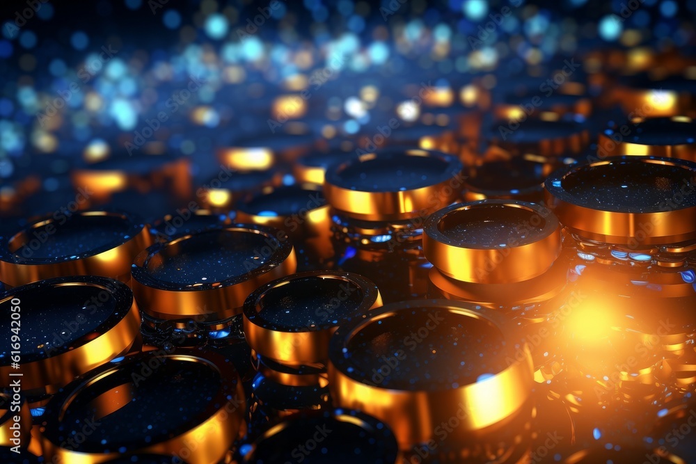 Modern technology glass glowing objects lights system AI background. Generative AI 2 Modern technology glass glowing objects lights system AI background. Generative AI 2