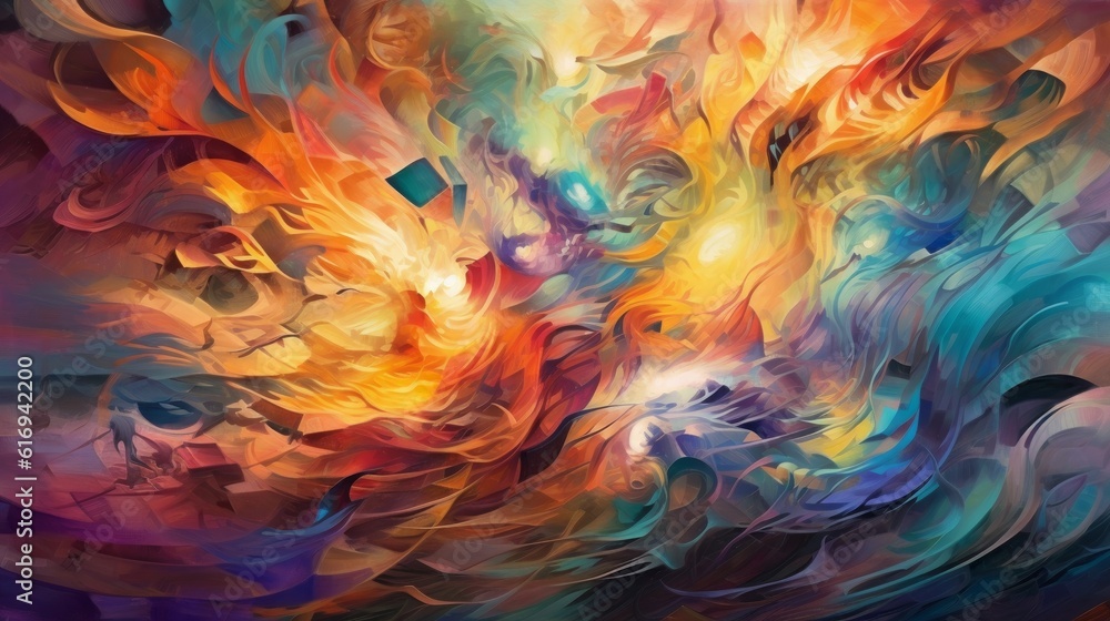 Abstract background from colour vibrant colors, swirling, glowing shapes. Generative AI