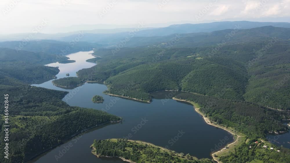 Aerial Spring view of Topolnitsa Reservoir, Sredna Gora Mountain, Bulgaria Aerial Spring view of Topolnitsa Reservoir, Sredna Gora Mountain, Bulgaria