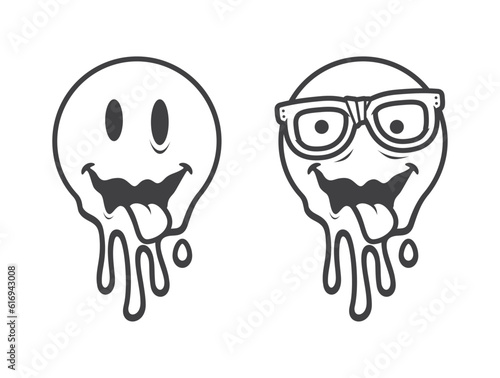 Vector image set of a flowing black line laughing emoticon. Isolated on white background.