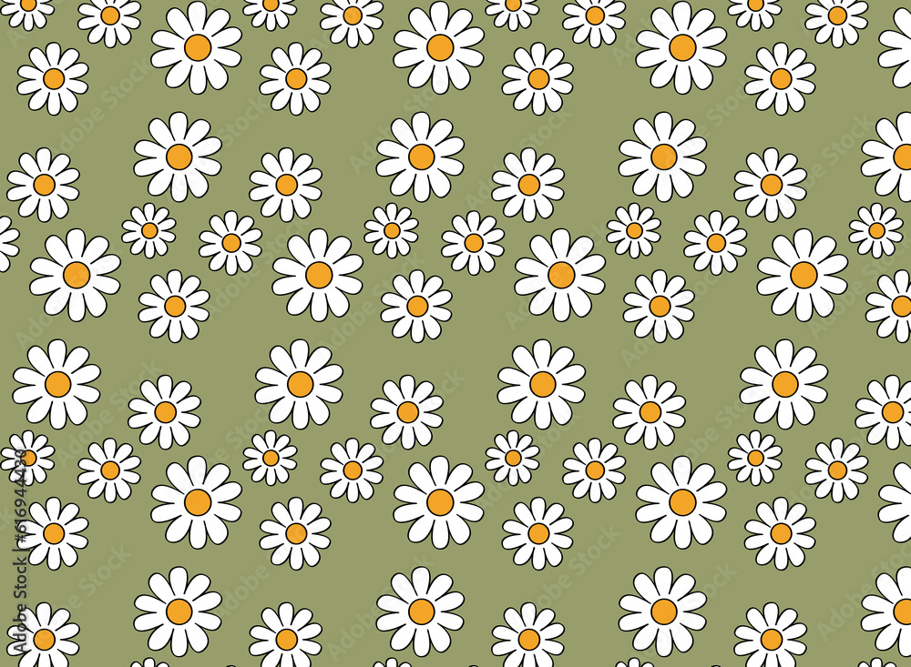 seamless pattern with camomiles green vintage color wallpaper 