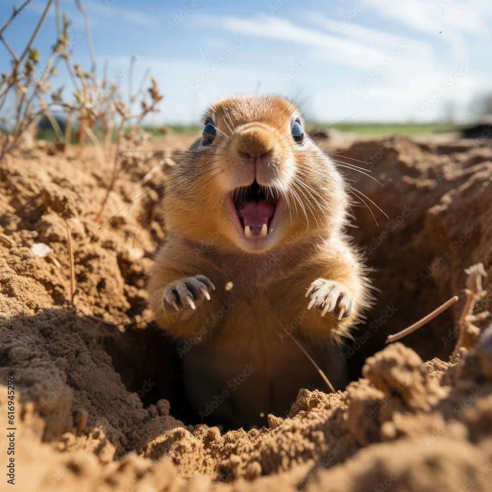 A playful prairie dog (Cynomys) popping out of its burrow in the grassland. Taken with a professional camera and lens. A playful prairie dog (Cynomys) popping out of its burrow in the grassland. Taken with a professional camera and lens.