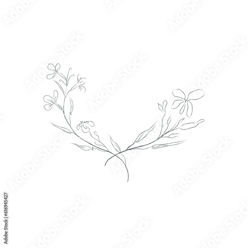 Hand Drawn Orchid Flower Arrangement. Floral Decorative Design Element. Wreath - 2