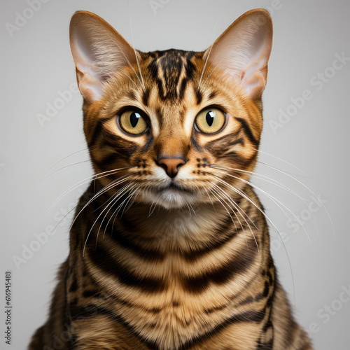 A Bengal cat (Felis catus) sporting dichromatic eyes.