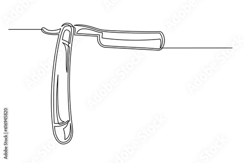 Continuous one line barber razor. Vintage barber razor isolated on a white background. Barbershop concept. Vector illustration