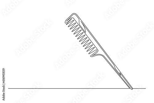 Continuous one line barber comb. Vintage barber comb isolated on a white background. Barbershop concept. Vector illustration