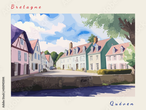 Quéven: Postcard design with a scene in France and the city name Quéven