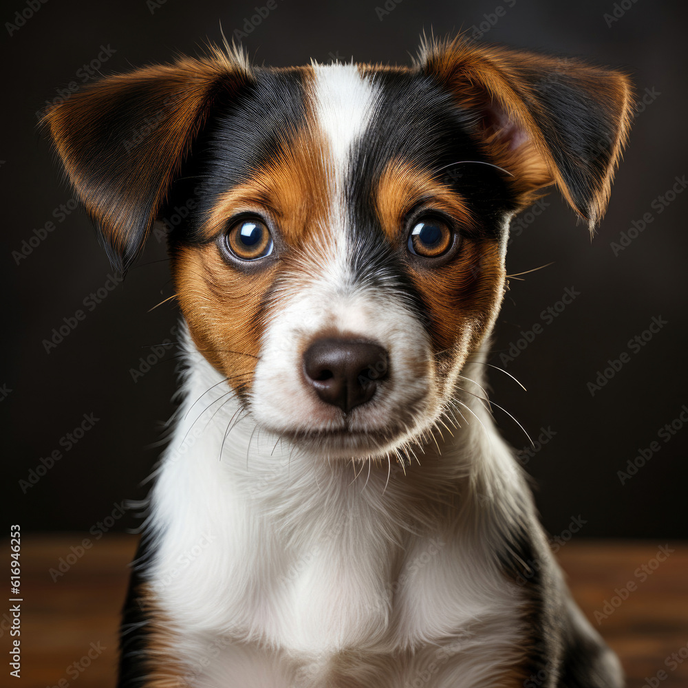 A cute Jack Russell puppy (Canis lupus familiaris) sitting and begging with puppy eyes. A cute Jack Russell puppy (Canis lupus familiaris) sitting and begging with puppy eyes.