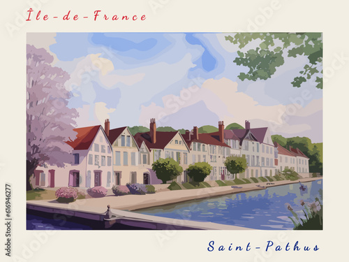 Saint-Pathus: Postcard design with a scene in France and the city name Saint-Pathus
