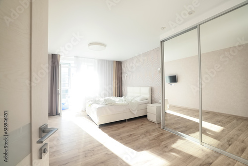 bright bedroom interior hotel, white background home © kichigin19