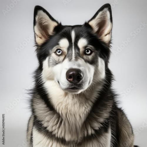 A striking Siberian Husky  Canis lupus familiaris  with dichromatic eyes.