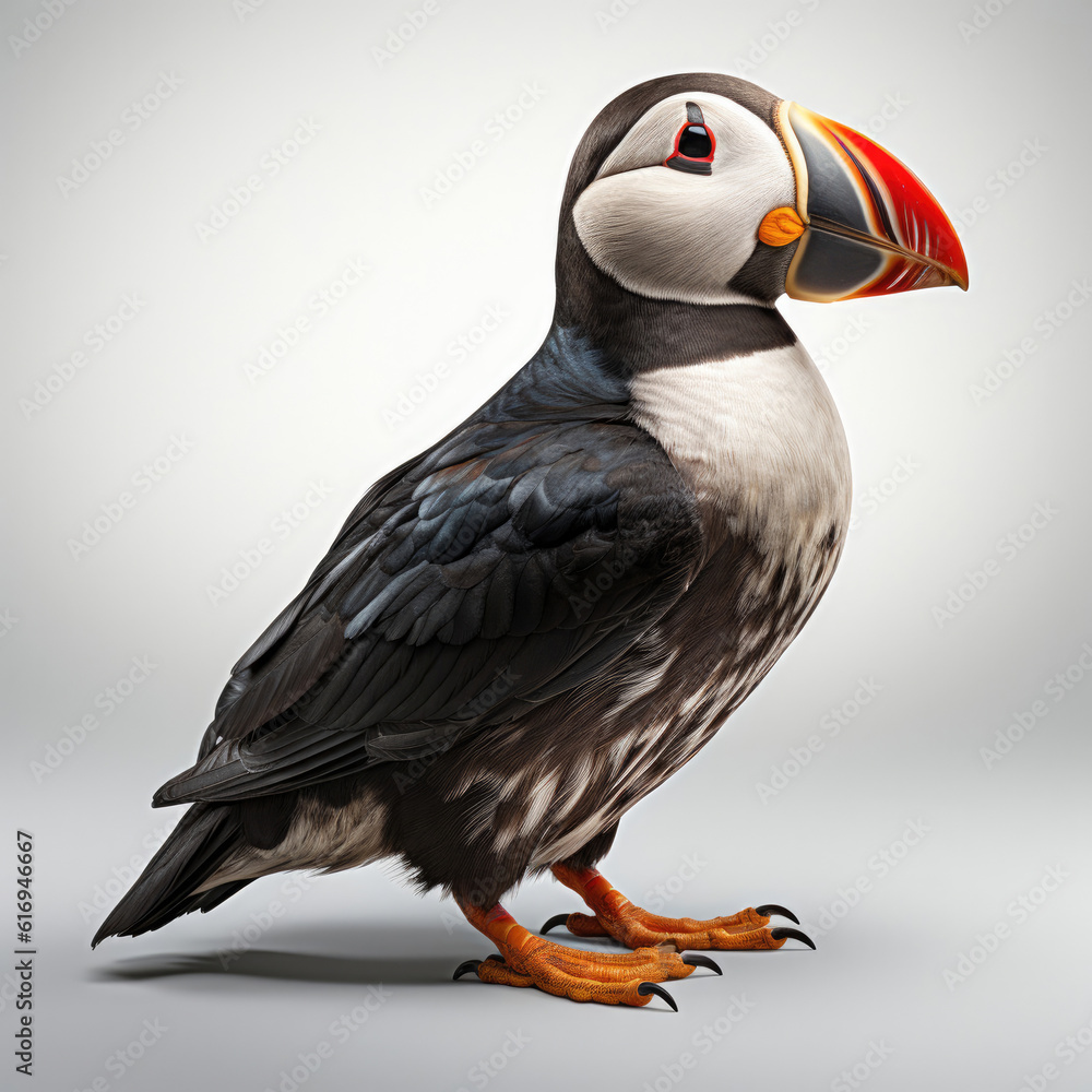 An intricate Puffin (Fratercula) with its colourful beak.
