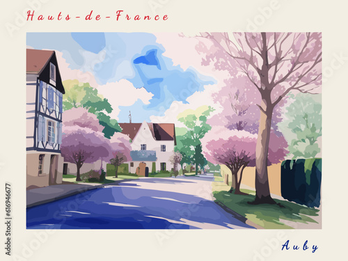 Auby: Postcard design with a scene in France and the city name Auby