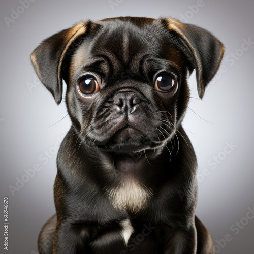 An adorable Pug puppy  Canis lupus familiaris  sitting in a cute pose.