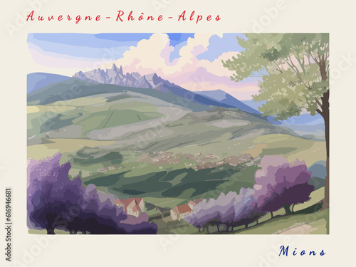 Mions: Postcard design with a scene in France and the city name Mions
