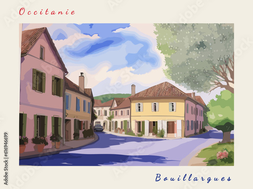 Bouillargues: Postcard design with a scene in France and the city name Bouillargues