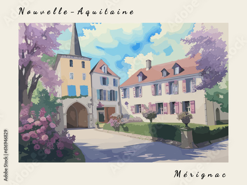 Mérignac: Postcard design with a scene in France and the city name Mérignac