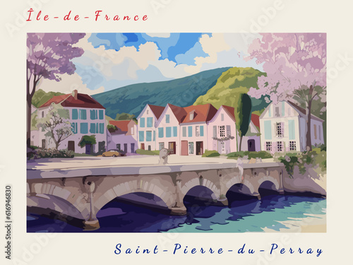 Saint-Pierre-du-Perray: Postcard design with a scene in France and the city name Saint-Pierre-du-Perray