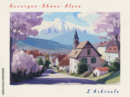 L’Arbresle: Postcard design with a scene in France and the city name L’Arbresle