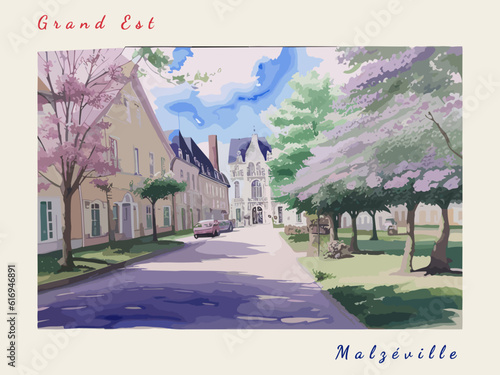 Malzéville: Postcard design with a scene in France and the city name Malzéville