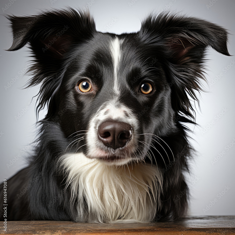 A Border Collie (Canis lupus familiaris) with fascinating dichromatic eyes lying down.