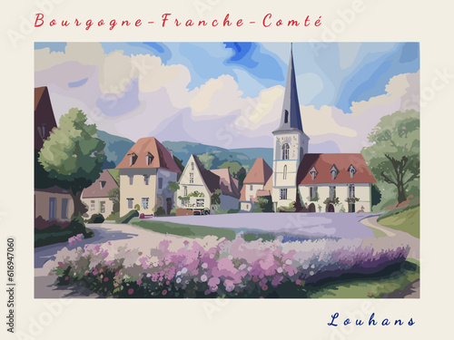 Louhans: Postcard design with a scene in France and the city name Louhans photo