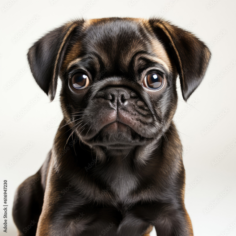 A cute Pug puppy (Canis lupus familiaris) sitting and begging with puppy eyes. A cute Pug puppy (Canis lupus familiaris) sitting and begging with puppy eyes.