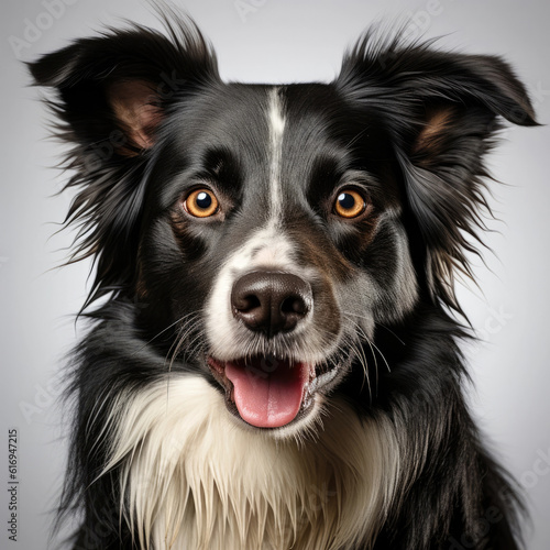 An alert Border Collie (Canis lupus familiaris) with fascinating dichromatic eyes.