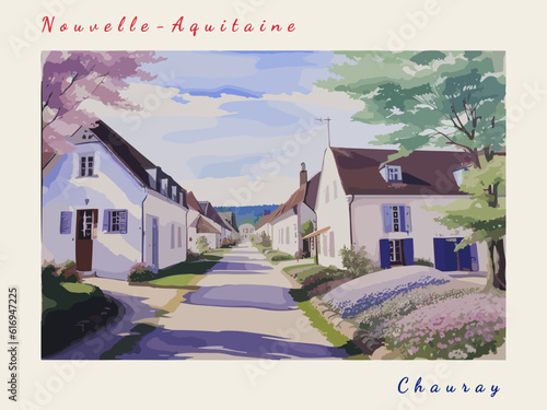 Chauray: Postcard design with a scene in France and the city name Chauray