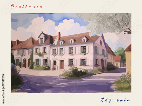Léguevin: Postcard design with a scene in France and the city name Léguevin