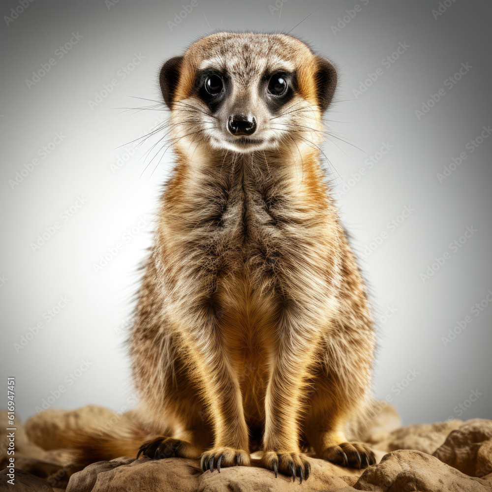 Fototapeta premium An alert Meerkat (Suricata suricatta) standing on its hind legs.
