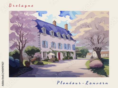 Plonéour-Lanvern: Postcard design with a scene in France and the city name Plonéour-Lanvern