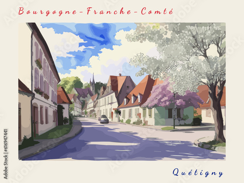 Quétigny: Postcard design with a scene in France and the city name Quétigny