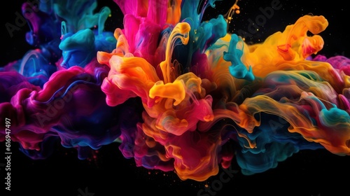Abstract Background, Ink Rainbow Colors, for Websites and Print, Colored paint splash isolated on black background, AI Generated