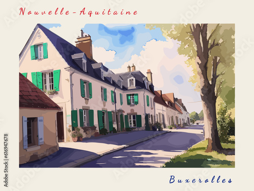 Buxerolles: Postcard design with a scene in France and the city name Buxerolles