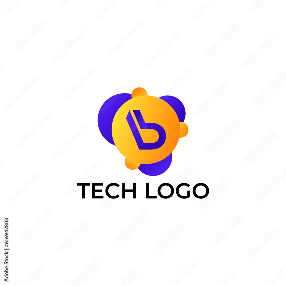 Obraz premium ILLUSTRATION LETTER B WITH GRADIENT ORANGE PURPLE COLOR CIRCLE DOT TECH LOGO ICON TEMPLATE DESIGN VECTOR