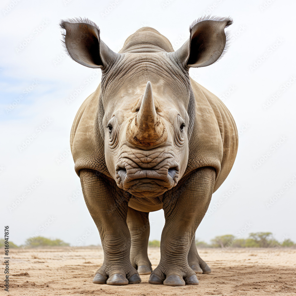 Fototapeta premium A young African Rhinoceros (Diceros bicornis) looking endearingly at the camera.