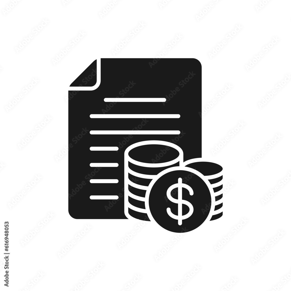 Coins and paper. Tax form, invoice. Financial reports icon flat style isolated on white background. Vector illustration Coins and paper. Tax form, invoice. Financial reports icon flat style isolated on white background. Vector illustration