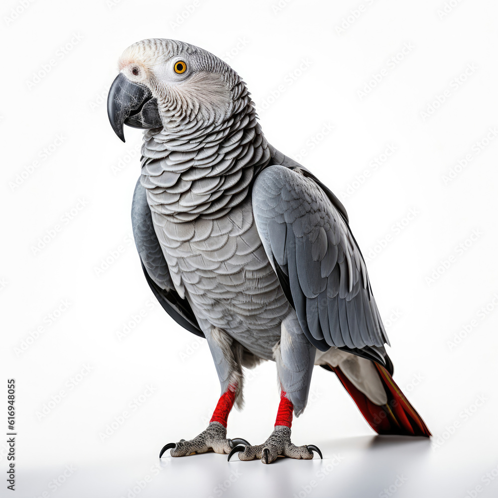 Obraz premium An exotic African Grey Parrot (Psittacus erithacus) perched majestically.