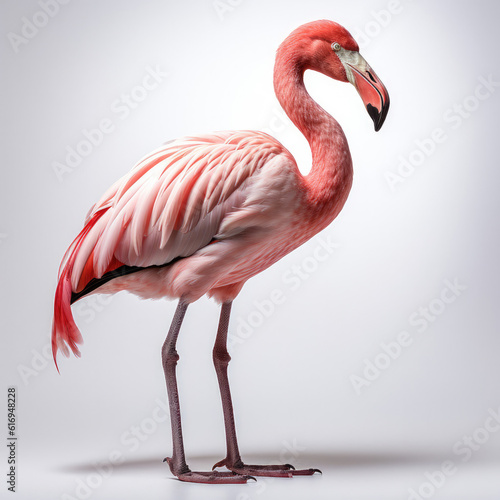 An Elegant Flamingo (Phoenicopterus ruber) standing on one leg. © blueringmedia