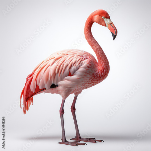 An Elegant Flamingo (Phoenicopterus ruber) standing on one leg. © blueringmedia