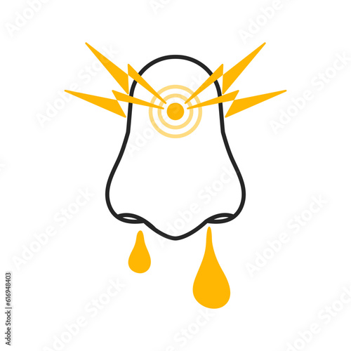 Runny nose icon. Nasal mucus discharge caused by allergy and cold. Blocked airflow symbol. Healthcare concept. Isolated flat vector illustration.