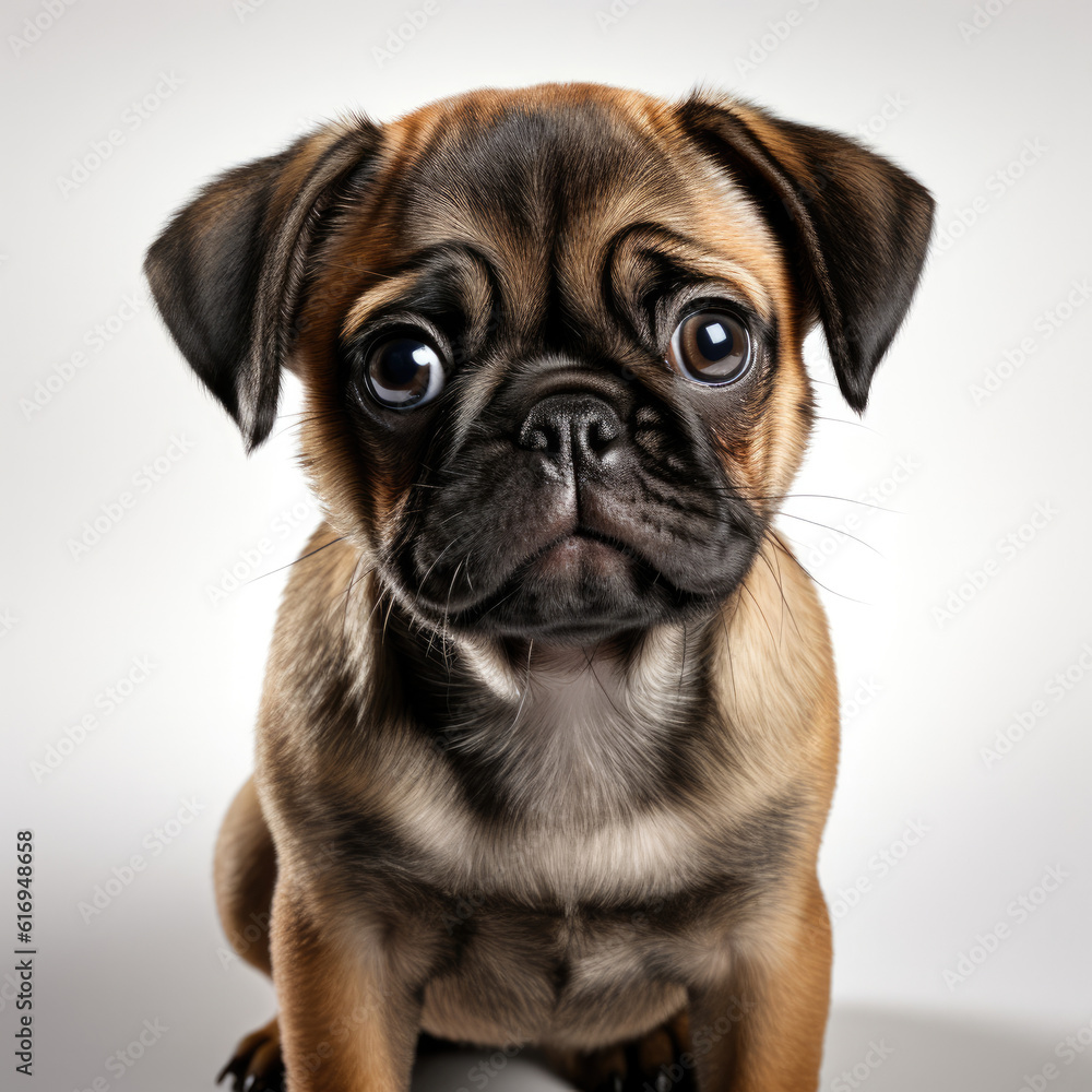 A curious Pug puppy (Canis lupus familiaris) standing with an inquisitive look. A curious Pug puppy (Canis lupus familiaris) standing with an inquisitive look.
