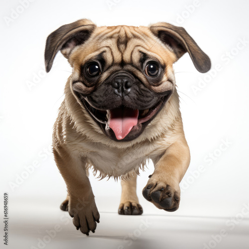 A playful Pug puppy  Canis lupus familiaris  running joyfully.