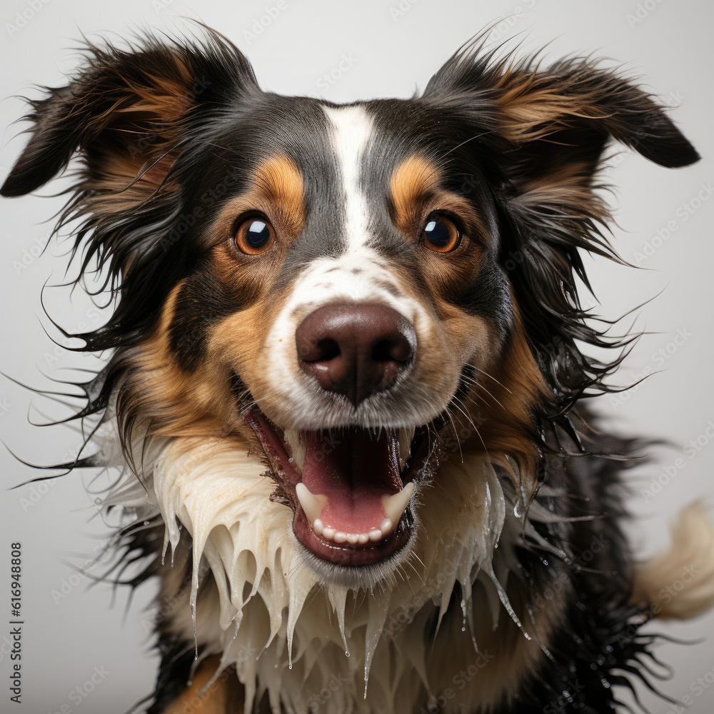 A running Border Collie puppy (Canis lupus familiaris) with a black and tan coat, showing off its agility and energy.