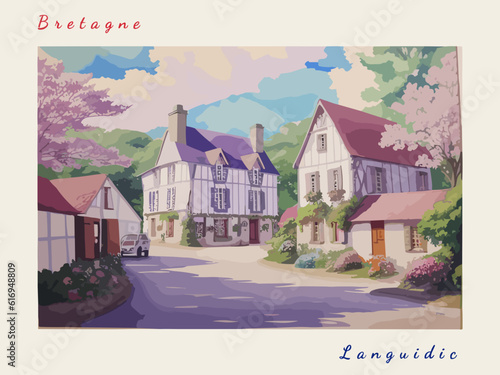 Languidic: Postcard design with a scene in France and the city name Languidic