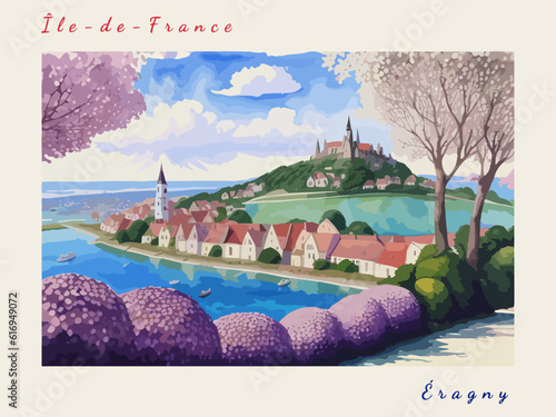 Éragny: Postcard design with a scene in France and the city name Éragny
