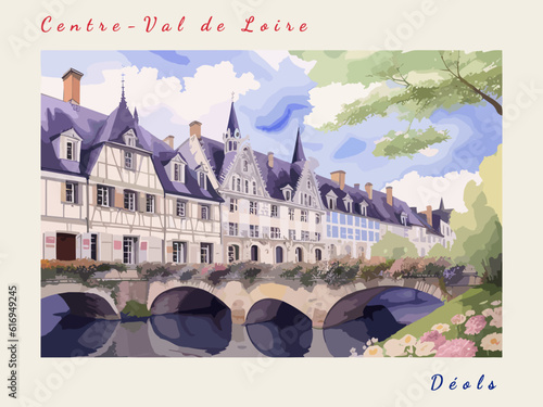 Déols: Postcard design with a scene in France and the city name Déols